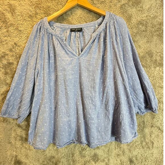 Lane Bryant Chambray Cotton Top Blouse Shirt Blue Popover Swing Size 22 24 - Picture 2 of 9